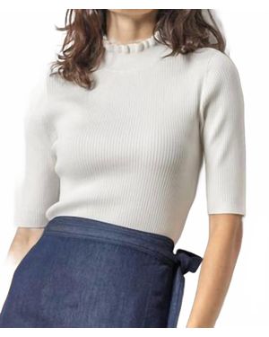 Lilla P Ruffle Mock Neck Top - Gray