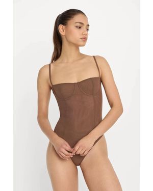 GOOD AMERICAN Mesh Bustier Bodysuit - Multicolor