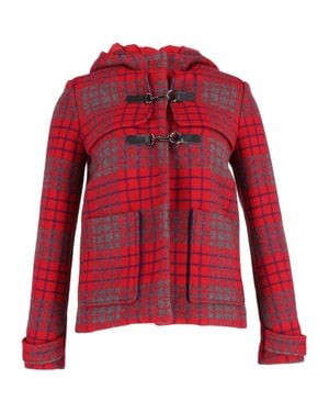 Maje Hooded Checkered Coat