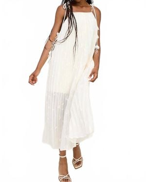 En Saison Sadie Pleated Embroidered Maxi Dress - White
