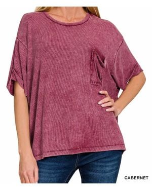 Zenana Wash Ribbed Short Sleeve Top - Pink