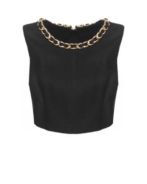 Elisabetta Franchi Chain Detail Linen Tank Top - Black