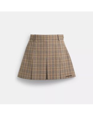 COACH Pleated Plaid Skirt - Brown