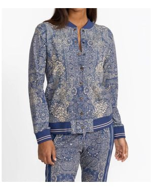 Johnny Was French Terry Bomber Jacket - Blue