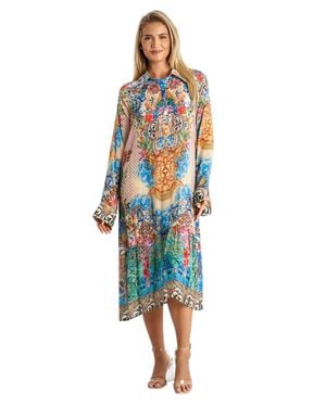 La Moda Clothing Jalina Maxi Buttoned Overshirt - Blue