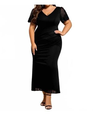 Ever Pretty Short Sleeve V Neck Satin Dress - Black
