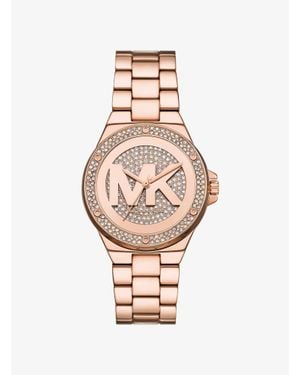 Michael Kors Outlet Lennox Pavé Rose-Tone Watch - White