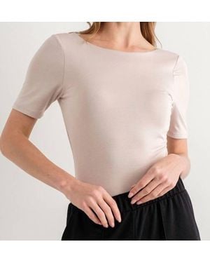 WASABI + MINT Leah Scrunched Low Back Short Sleeve Bodysuit - Gray