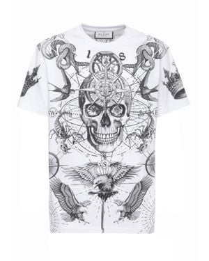 Philipp Plein Tattoo Print Cotton T-Shirt - White