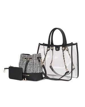 MKF Diva Pvc Tote Bag With Tweed Bucket Bag And Small Pouch Purse By Mia K - Black