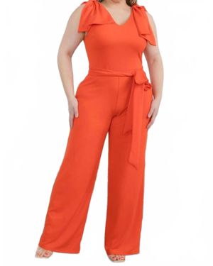 Karen T Design Sleeveless Bow Shoulders Jumpsuit - Red