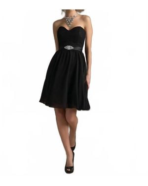 Mori Lee Cocktail Lace Chiffon Dress With Satin Tie Sash - Black