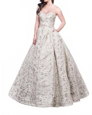 Rachel Allan Floral Brocade Strapless Ballgown - Gray