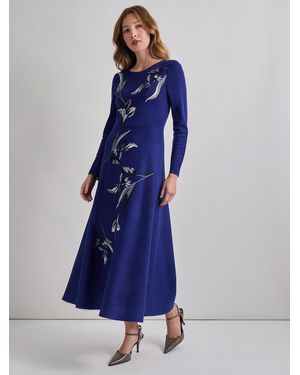 Misook Modern Fit-And-Flare Embroidered Floral Knit Maxi Dress - Blue
