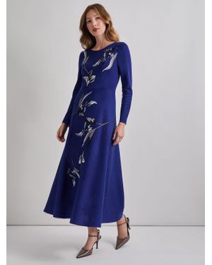 Misook Modern Fit-And-Flare Embroidered Floral Knit Maxi Dress - Blue