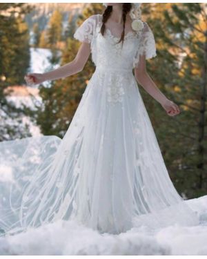 Watters Heartleaf Open Back Wedding Dress - Gray