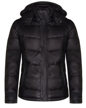 Infinity Leather Puffer Quilted Warm Bomber Hooded Jacket - Black