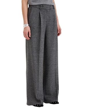 Biancalancia High-Waisted Textured Tailored Wide-Leg Pants - Gray