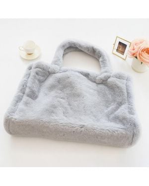 Fashnzfab Oversized Faux Fur Soft-Touch Tote Bag - Gray