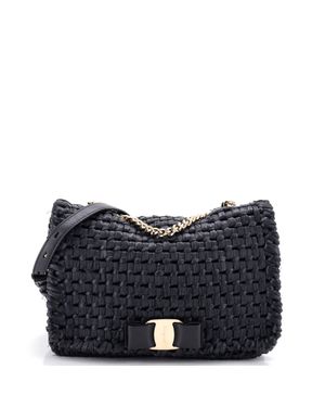 Ferragamo Vara Bow Crossbody Bag Raffia Medium - Blue