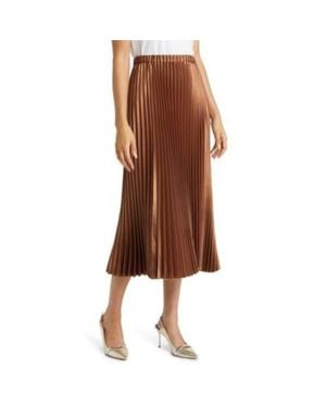 Anne Klein Midi Skirt Shimmer Pleated Pull-On Preppy Fts1243 - Brown