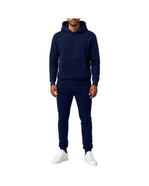 Essentials By Galaxy Galaxy Essentials Relaxed Fit Heavyweight Fleece Pullover Hoodie & Sweatpants Jogging Set - Blue