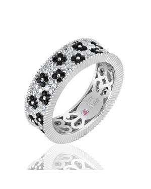 Suzy Levian Sterling And Cubic Zirconia Floral Eternity Band - Black