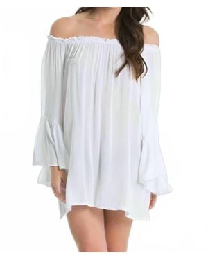 Elan Off Shoulder Bell Ruffle Sleeve Tunic - White
