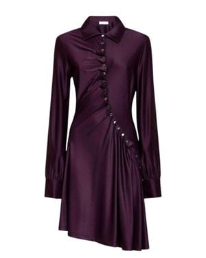 Rabanne Asymmetrical Buttoned Draped Viscose Mini Dress - Purple