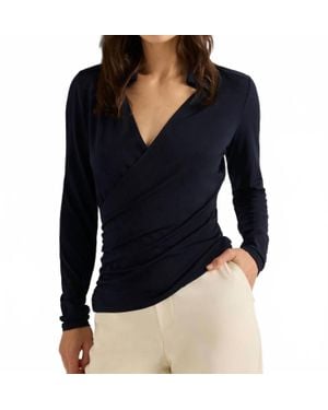 NIC+ZOE Collared Knit Wrap Top - Blue