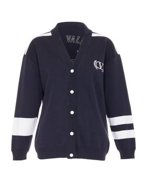 Valentino Garavani Logo Embroidered Varsity Cardigan - Blue