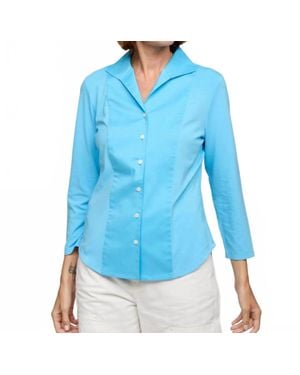 Hinson Wu Donna 3/4 Sleeve Wing Collar Shirt - Blue