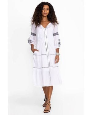 Johnny Was Cam Tiered Midi Irenie Dress - White