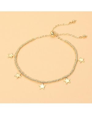 Fashnzfab Metal Star Charm Beaded Adjustable Cinch Pull Tie Bracelets - Natural