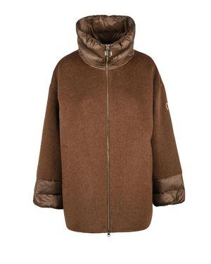 Hox Boxy Silhouette Wool And Camel Blend Coat With Padded Accents - Brown