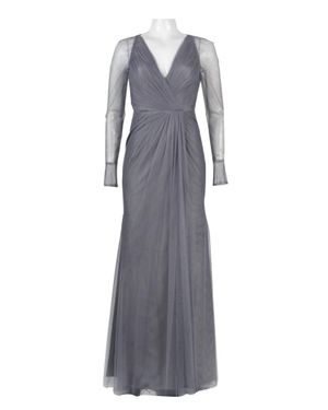 Monique Lhuillier Long Sheer Sleeve Evening Dress - Gray