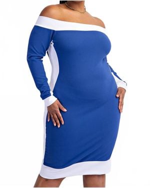 The Curve Plus Size Knit Color Block Midi Dress - Blue