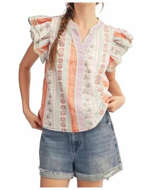 Jodifil Layered Ruffle Cap Sleeves Blouse - Blue