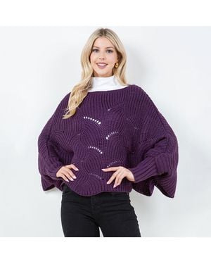 TRUEDAMES Openwork Loose Knit Batwing Sweater - Purple