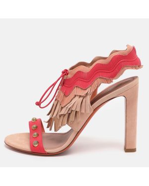 Santoni Suede Fringe Lace Up Ankle Wrap Sandals - Pink