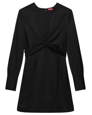 STAUD Solid Satin Long Sleeve Crosshill Mini Dress - Black