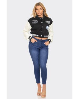 TRUEDAMES Varsity Patchwork Y2K Jacket - Blue