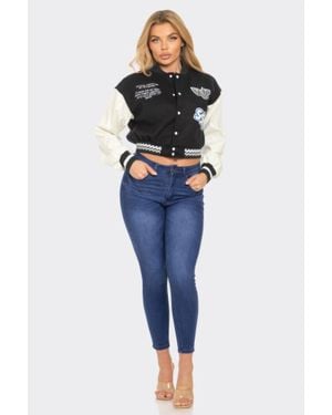 TRUEDAMES Varsity Patchwork Y2K Jacket - Blue