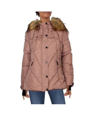 Bebe Faux Fur Hooded Puffer Jacket - Brown
