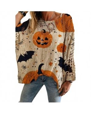 Mccolin Halloween Pumpkin & Bat Crochet Top - Black