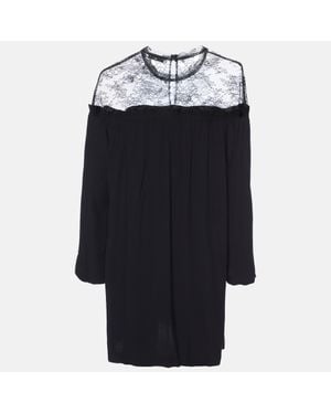 Sandro Crepe Lace Trim Shift Dress - Black