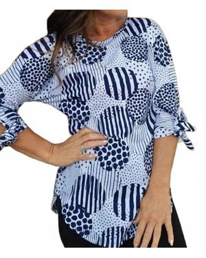 Pure Essence Sleeve Ties Top - Blue