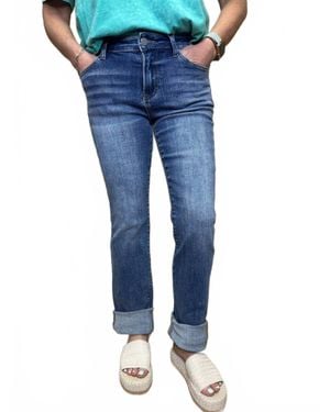 Risen Mid Rise Long Straight Leg Jeans - Blue