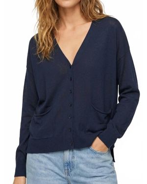 Q2 Fine Knit Cardigan With Pockets - Blue