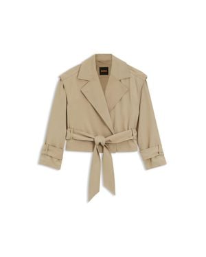 BOSS Cropped Trench Jacket With Belt - Natural